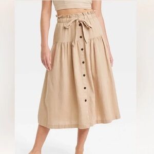 Universal Thread Paperbag Waist Linen Blend Midi Skirt